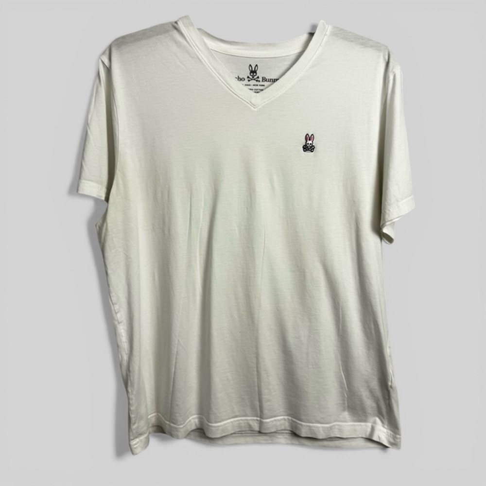 Psycho Bunny v-neck pima cotton basic white t shirt size 7 casual streetwear XL - Picture 2 of 7